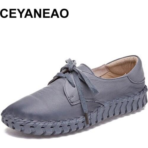 CEYANEAO New women Genuine Leather Moccasins Mother Loafers Soft Leisure Flats Female Driving Casual Footwear Size 35-40 E1210