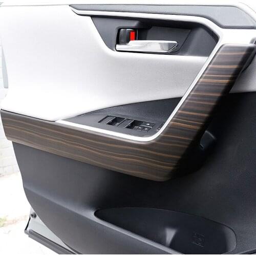 For Toyota RAV4 2019 2020 Car Interior ABS Peach Wood Car Inner Door Handle Cover Armrest Moulding Trim Sticker Strip