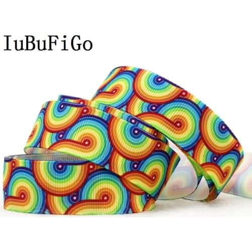 IuBuFiGo 40 yards 7/8" Rainbow Printed Grosgrain ribbon 22 mm Cartoon gift ribbon bows DIY headband tape