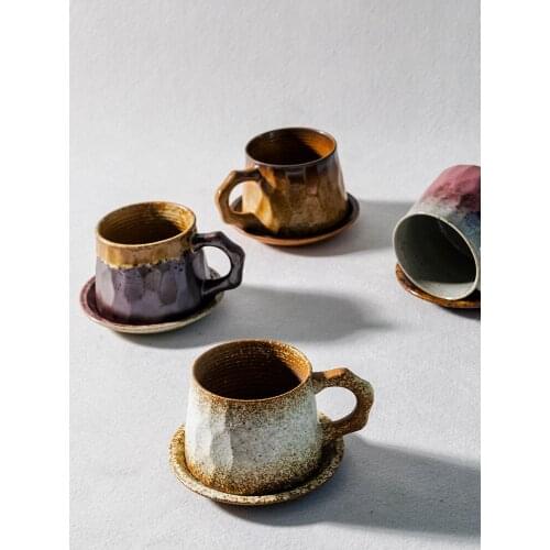 Japanese-style Hand-made Coffee Cup кружка Saucer Retro Coarse Pottery Afternoon Tea Cups Set Rustic Coffee Mug Vintage Mugs