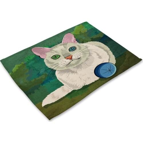 Cartoon Dog Cat Place Mat Nordic Animal Alpaca Elk Ladybug Printing Placemat Cotton Linen Tableware Insulation Pad Coaster