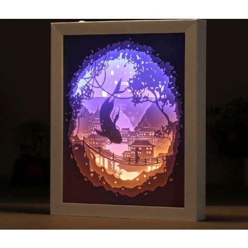 Creative Golden border Lamp Art Decor Lamp Light 3D Night Lamp Paper Pattern Painting LED Table Desk Color Shadow Box Frame