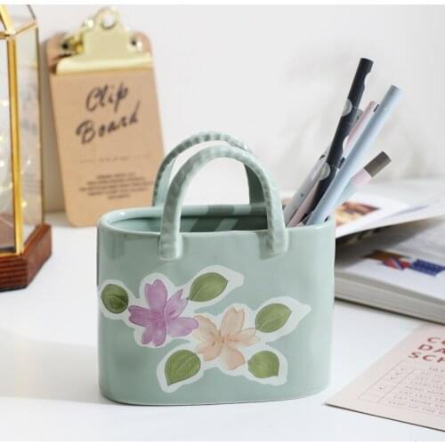 Creative Ceramic Home Decoration Dried Flower Flower Arrangement Accessories Makeup Brush Storage Bucket Living Room Decoration