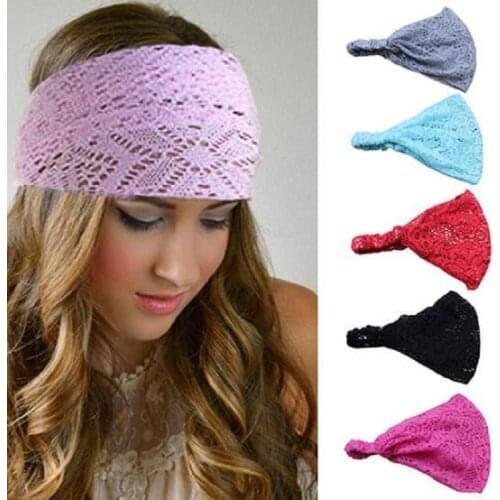Lace Hollow Out Headband Ladies Elastic Hair Band Accessories Wide Stretchy Turban Womens Fashion Headwrap Bandana Accessories