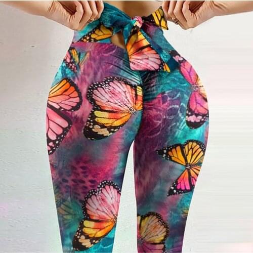 Sexy FItness High Elasticity Sweat-Absorbent Digital Printing Bow Knot Rope Pants Leggings High Waist Slim Women Pants 2021New