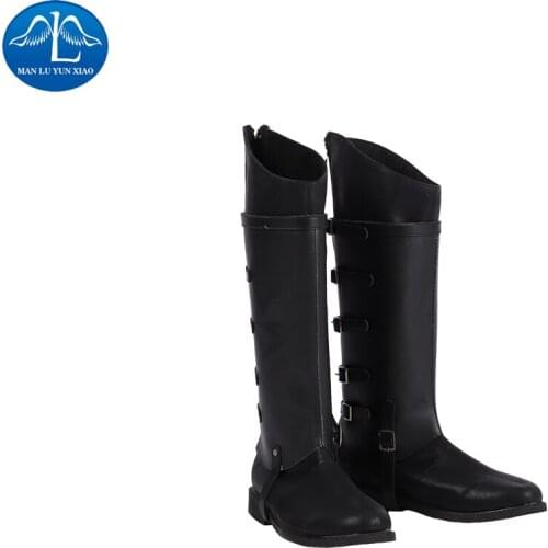 Manluyunxiao Vergil Cosplay High Boots Halloween Costume for Kids Men Game DMC 5 Outfit Black Faux Leather Shoes