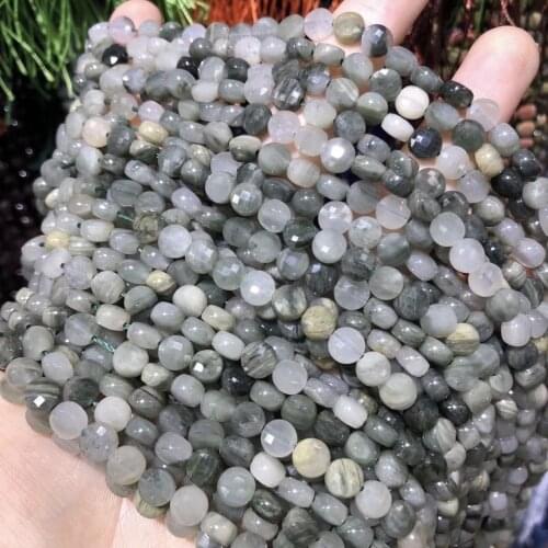 Trendy Natural Green Rutilated Quartz Crystal Stone Beads Oblate Shape Loose Beads for Jewelry Making DIY Bracelet Necklace 38cm