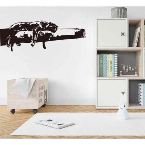 Cartoon Panther Sleeping On The Tree Wall Sticker Nursery Playroom Big Cat Safari Animal Jungle Wall Decal Bedroom Vinyl