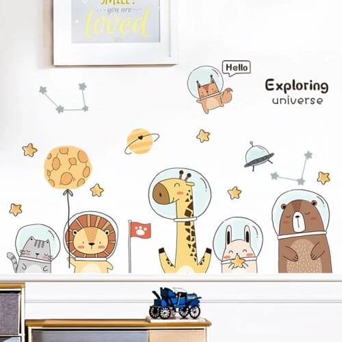 Cartoon Animals Wall Sticker for Kids Room Decoration Giraffe Lion Cat Animal Wall Decal Nursery Mural Cute Home Decor Removable