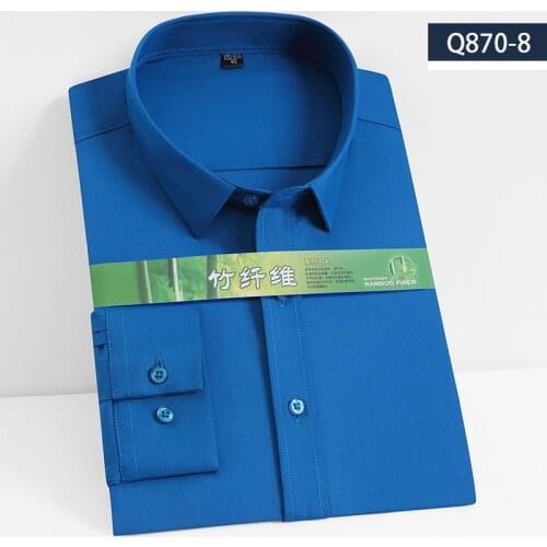 Quality Classic Style Bamboo Fiber Men Dress Shirt Solid Color Mens Social Shirts Office Wear Easy Care (Regular Fit)