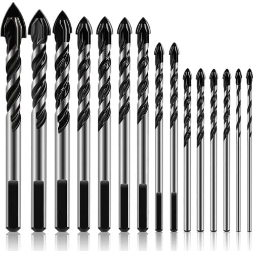 Hot 15Pcs Masonry Drill Bits Set 3-16mm for Glass Concrete Marble Brick Tile Wood Triple-cornered Alloy Masonry Bit