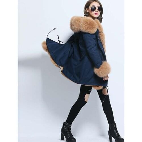New jacket winter coat oversized raccoon fur collar pie overcoming hooded fur real rabbit fur liner mid-length