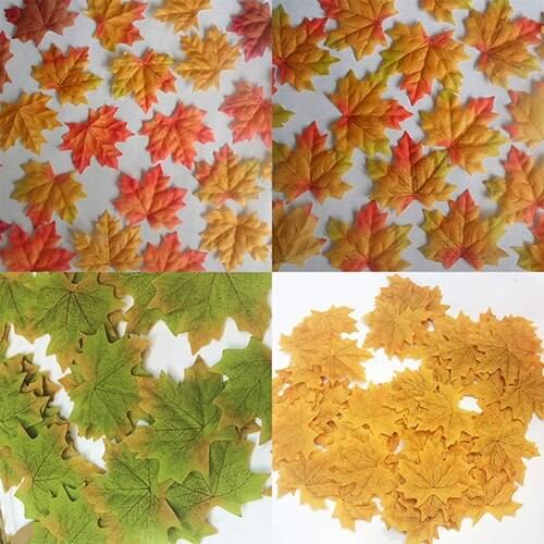 New! 100 Pcs Fall Fake Silk Leaves Wedding Favor Autumn Maple Leaf Wedding Decoration