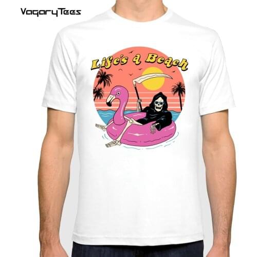 New Summer Mens Short Sleeve Harajuku Retro Lifes a Beach Painting Art Classic Grim Reaper Man Hip hop Streetwear Tees