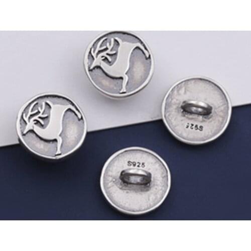 925 Sterling Silver Vintage Round Button Deer Design Charms 9.5mm Bracelets Manual Silver Pendant DIY Jewelry Findings For Women