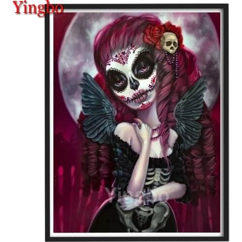 Full square round diamond painting Halloween skull girl diamond embroidery 5D rhinestone mosaic diamond inlaid pattern decor