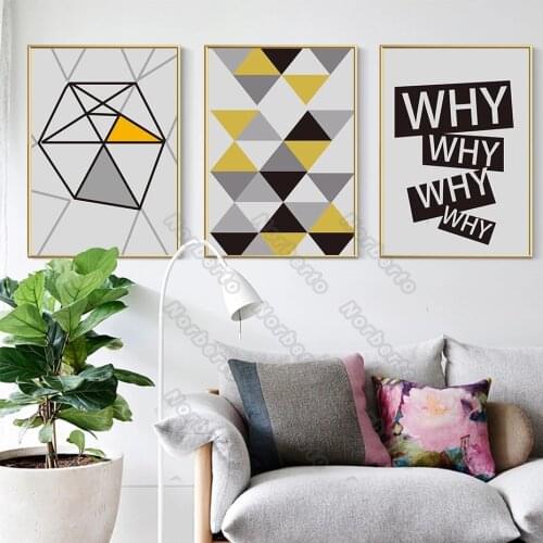 Nordic Style Canvas Painting Posters and Prints Geometric Patterns Triangles Black Letters Why for Home Rooms Wall Decoration