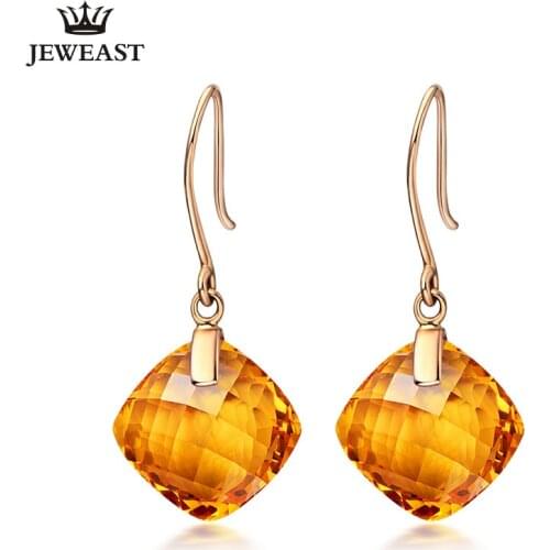 LSZB Natural amethyst/Citrine 18K Pure Gold Earring Real AU 750 Solid Gold Earrings Diamond Fine Jewelry Hot Sell New 2020