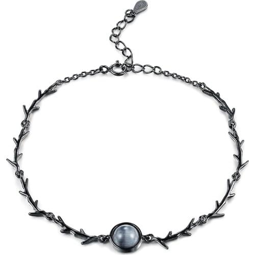 SILVERHOO Darkness Bracelet For Women Moonstone Setting 925 Sterling Silver Twilight Thorns Chain Gemstone Handmade Bracelets