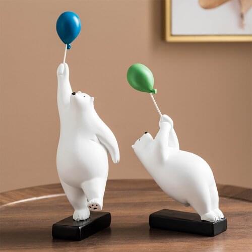 Cute White Bear Sculpture Balloon Resin Statue Nordic Home Decor Living Room Desk Decoration Christmas Decor Childrens Gifts