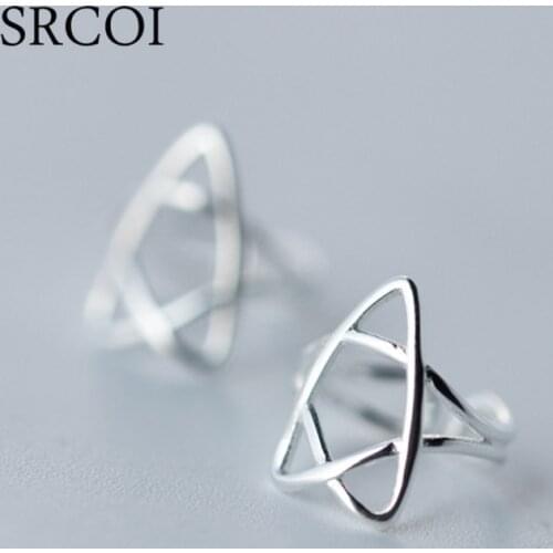 SRCOI Simple Star Shape Cuff Ear Fake Earrings Clips No Piercing Ear Clip On Earrings 925 Sterling Silver Ear Cartilage Jewelry