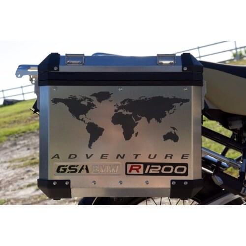 GSA Adventure Motorcycle Reflective Decal Kit "World Adventure R1200" for Touratech Panniers