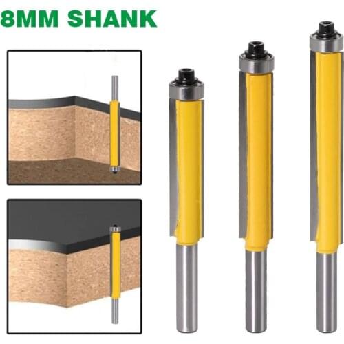 8mm Shank Extra Long Bearing Guide Template Router Bit Carbide Pattern Router Bit Wood Flush Trimming Milling Cutter