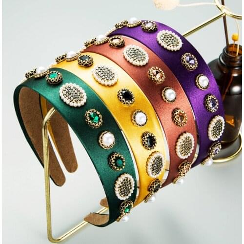 Vintage Baroque Geometric Rhinestone Padded Tiara Headband Boho Ethnic Elegant Crystal Beaded Headband Hair Band Fashion Jewelry