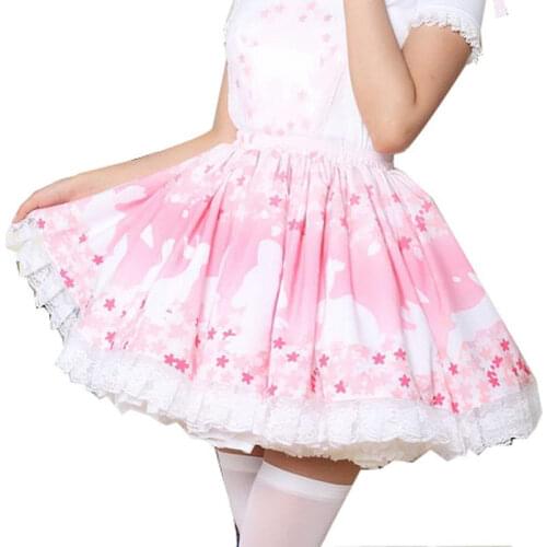 Cherry Blossoms & Rabbit Lolita Skirt Sweet bloomers loli Girls Women Magic Tea Party Vestidos Pink Lace Doll Lolita Skirts