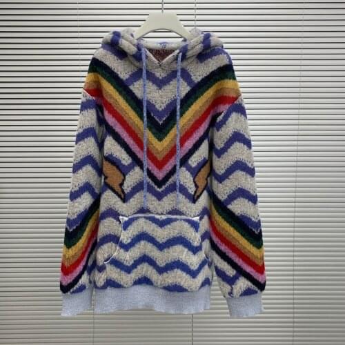 Fashion 2021 new ladies long sleeve sexy casual hooded rainbow lightning water ripple sweater 1229