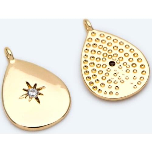 10pcs CZ Paved Gold Teardrop Charms 9.5x14mm, Gold Plated Brass North Star Drop Pendants For Jewelry Making DIY (GB-1719)