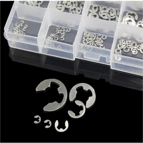 225pcs 304 stainless steel opening ring E type spring set 1.5-2-3-3.5-4-5-6-7-8-9-10-15 clamp spring