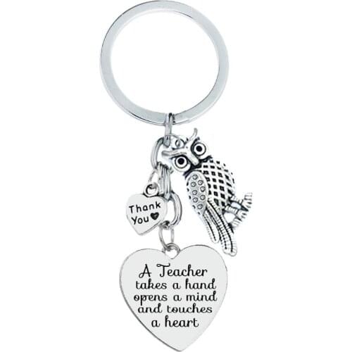36PC Graduation Gifts A Teacher Takes A Hand Opens A Mind Keyrings Owl Pendant Thank You Love Heart Charm Keychains Jewelry Hot