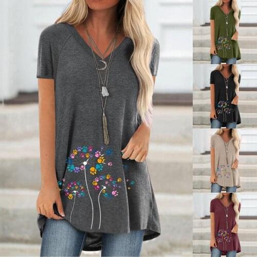 4xl Plus Size Casual Women Blouse Floral Printing V-neck Tunic Shirts Short Sleeve Long Blouses Tops Summer Vintage Blusas Mujer