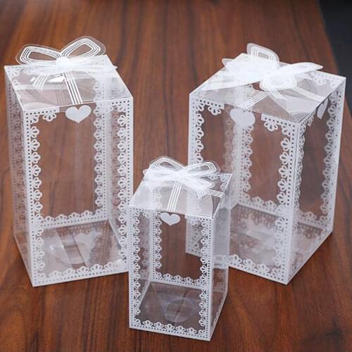 5pcs Plastic Transparent Wedding Favor Candy Box White Pattern Clear PVC Packaging Box Baby Shower Birthday Party Guest Gifts