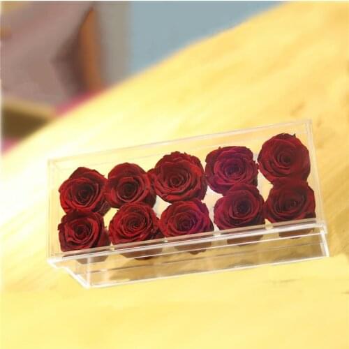 Acrylic Transparent Crystal Material Cosmetic Case Holder Rose Flower Box With Lid for Valentines Day