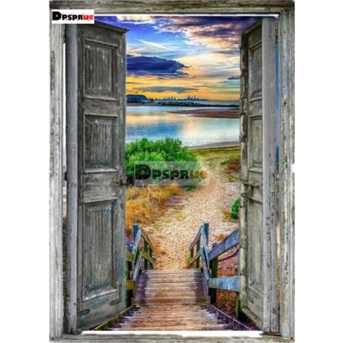 5D DIY Diamond Painting Full Square/Round Landscape Door Beach Sea Cross stitch Kit Mosaic Rhinestones Diamond Embroidery D220