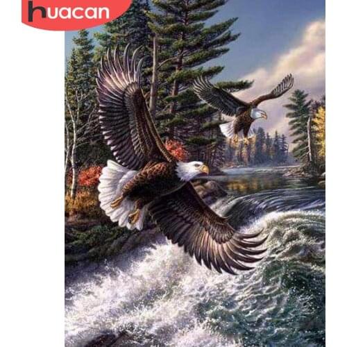 HUACAN Diamond Painting Full Drill Eagle Mosaic River Scenery Home Decor Embroidery Cross Stitch Animal Landscape Wall Stickers