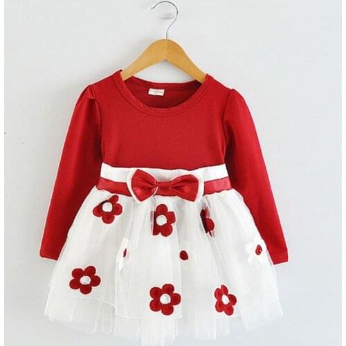 Baby dress for girls long Sleeve Bow Flowers casual dress vestido clothes dresses for girls Toddler Princess mesh Dresses CF