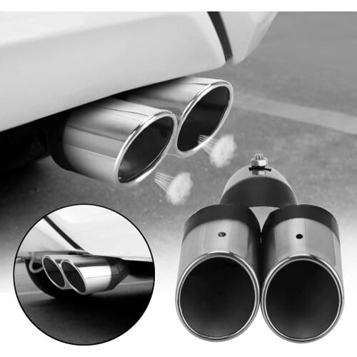 Car Styling Car Exhaust Trim Muffler Pipe Tail Car Decoration Chrome Tail Pipe Curved Double Outlet Universal Stainless Steel