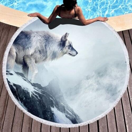 Wolf Large Beach Towel Microfiber Sand-Free Beach Cover Animal Round Bath Towels For Child Adult Women Home Strandlaken Swimming