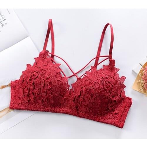 Women Breathable Bra Adjusted-straps Women Bralette French Style Lace Bra Girls Triangle Cup Lingerie Deep V Wireless Underwear