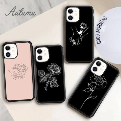 Roses art line Phone Case for iPhone 11 12 Pro Max mini X XR XS SE 2020 5 6S 7 8 Plus Samsung Galaxy S8 S9 S10 Cover shell