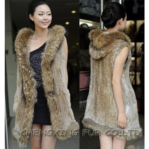 CX-G-B-69B autumn and winter womens 100% genuine rabbit fur vest hooded long fur waistcoat winter thicken warm fur clothes
