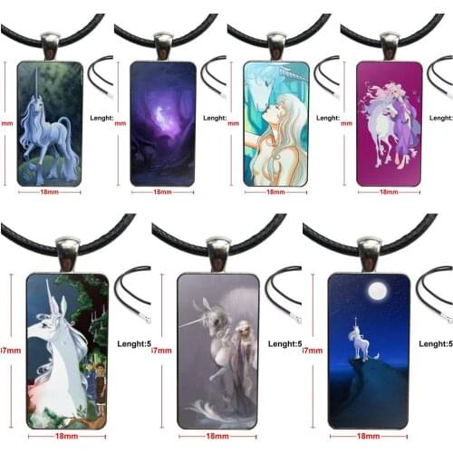 For Women Fashion Jewelry Last Unicorn Glass Cabochon Choker Pendant Rectangle Necklace Steel Color Jewelry