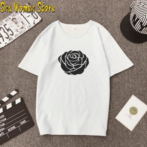 Black Rose women tshirt fashion cotton Clothes Summer Ladies for T shirts flower Graphic Ulzzang Top Tee Female black/white tops