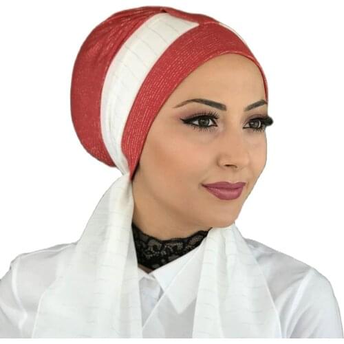 Islamic Fashion Muslim Hijab Lady Hijab 2021 Trend Scarf Beanie Ready Shawl Scarf Buckle Hat Pomegranate Flower Color Horsehair Bone