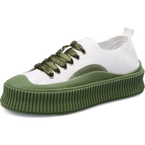 Canvas Shoes For Women 2021 New Platform Sneakers Woman Fashion Round Toe Lace-Up Travel Shoe Womens Mid Heel Running Sneaker