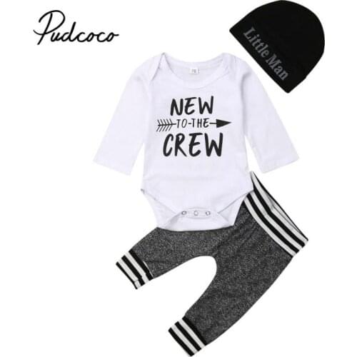 3PCS Set Newborn Baby Girls Boys Clothing Set Tracksuit Bodysuit Jumpsuit Tops Long Pants Hat Outfits Clothes Set 0-18Months
