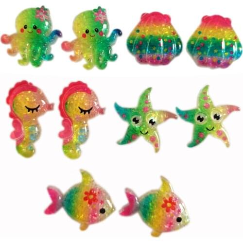 Cute Rainbow Colorfu l Resin Starfish Shell Seahorse Ocean Animals Flatback Cabochon For DIY Craft Ornament Decor